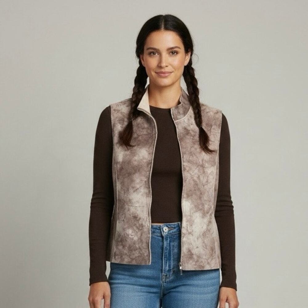 Alfred Dunner Suede Lined Vest Full Zip Women XL Chic Soft READ Oat Hippie Boho